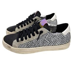 P448 John Tartan Low-Top Silver Metallic Chevron Lace-Up Shoes, Sneakers 36, 5.5